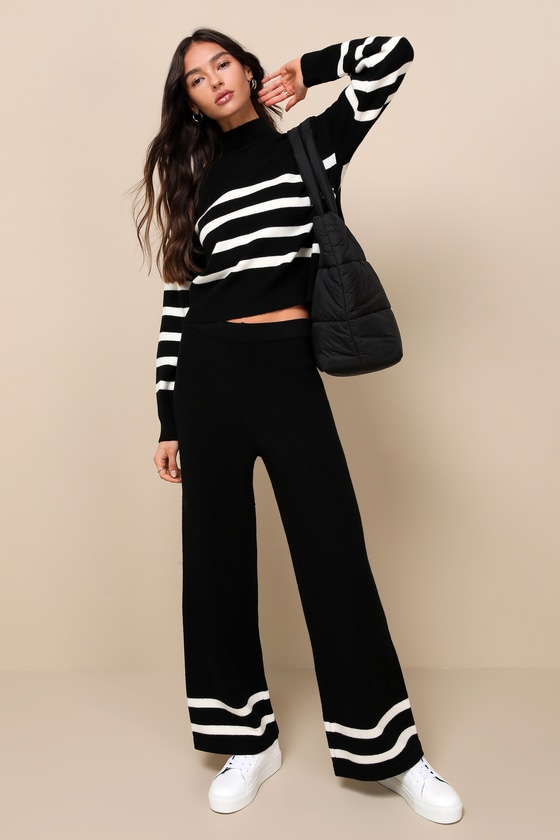 Golftini | Black with White Stripe Pull-On Stretch Ankle Track Pant